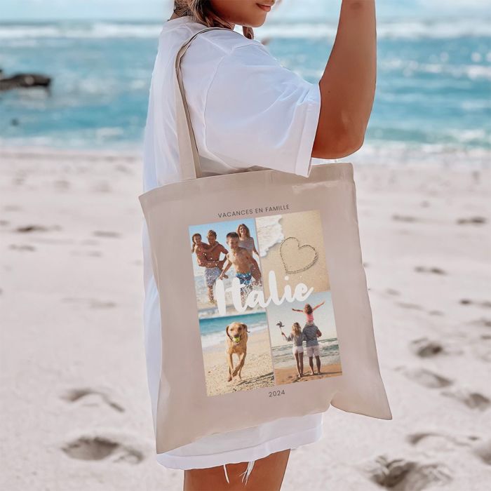 Tote bag personnalisé avec 4 photos et texte