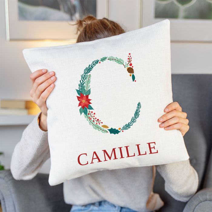 Housse de coussin personnalisée avec monogramme hivernal