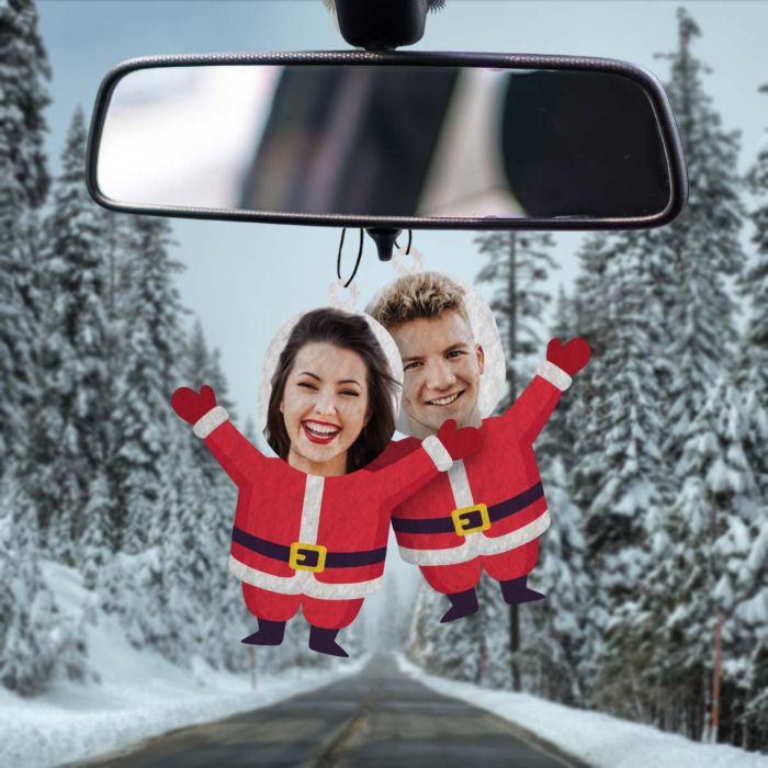 Désodorisant voiture personnalisé Père Noël avec visage - Lot de 2