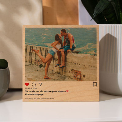 cadeau saint valentin Photo sur bois personnalisée - Design Instagram